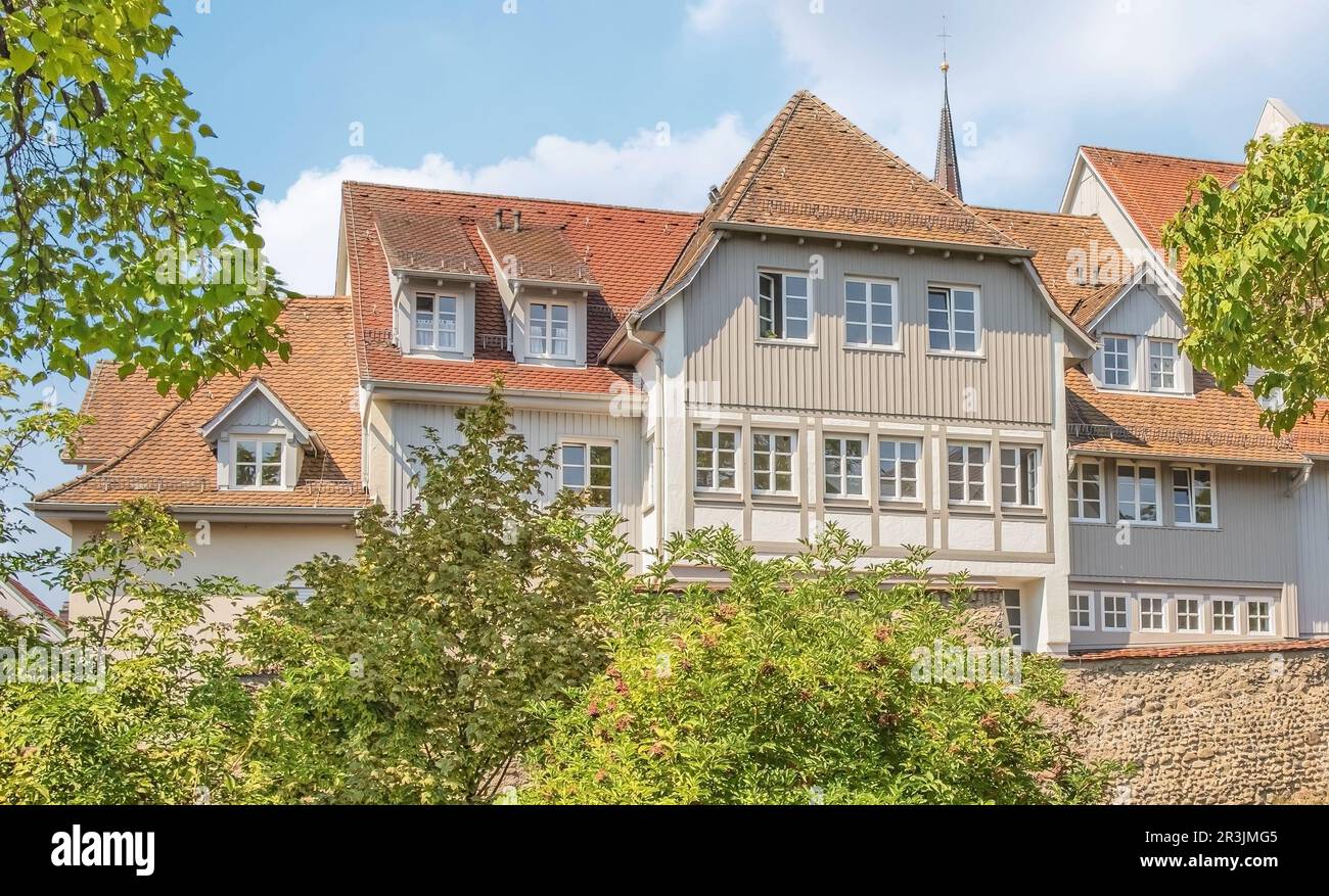 Edificio sulle mura della città, Radolfzell sul Lago di Costanza Foto Stock