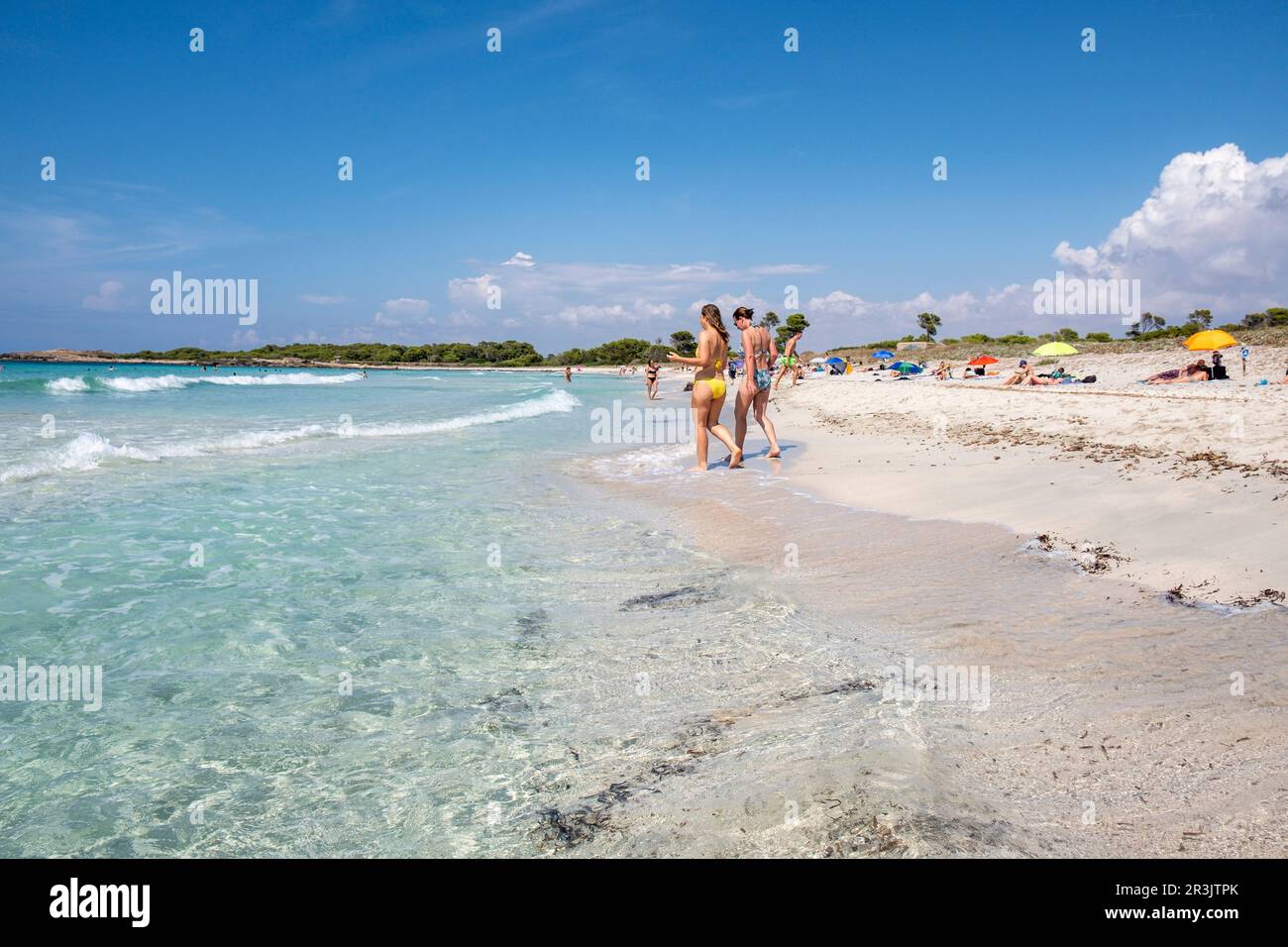 Es Caragol spiaggia, Ses Salines, Mallorca, Isole Baleari, Spagna. Foto Stock