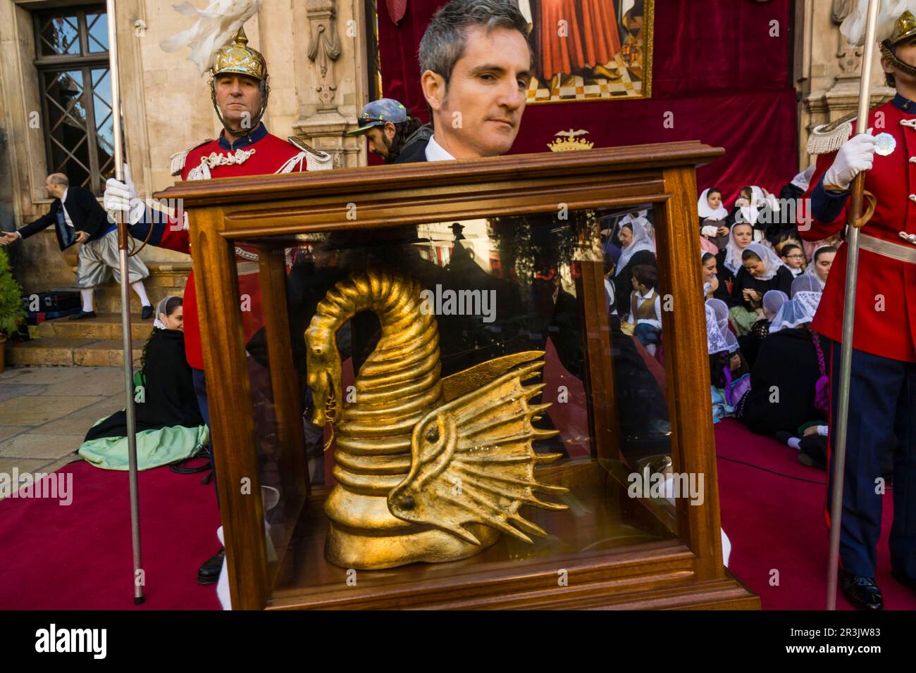 Guardia d'onore, Festa De l'Estandart, festa civico-religiosa nella conquista cristiana della città è commemorata dal re Jaume i il 31 dicembre 1229. Palma di Maiorca, Isole Baleari, Spagna, Europa. Foto Stock