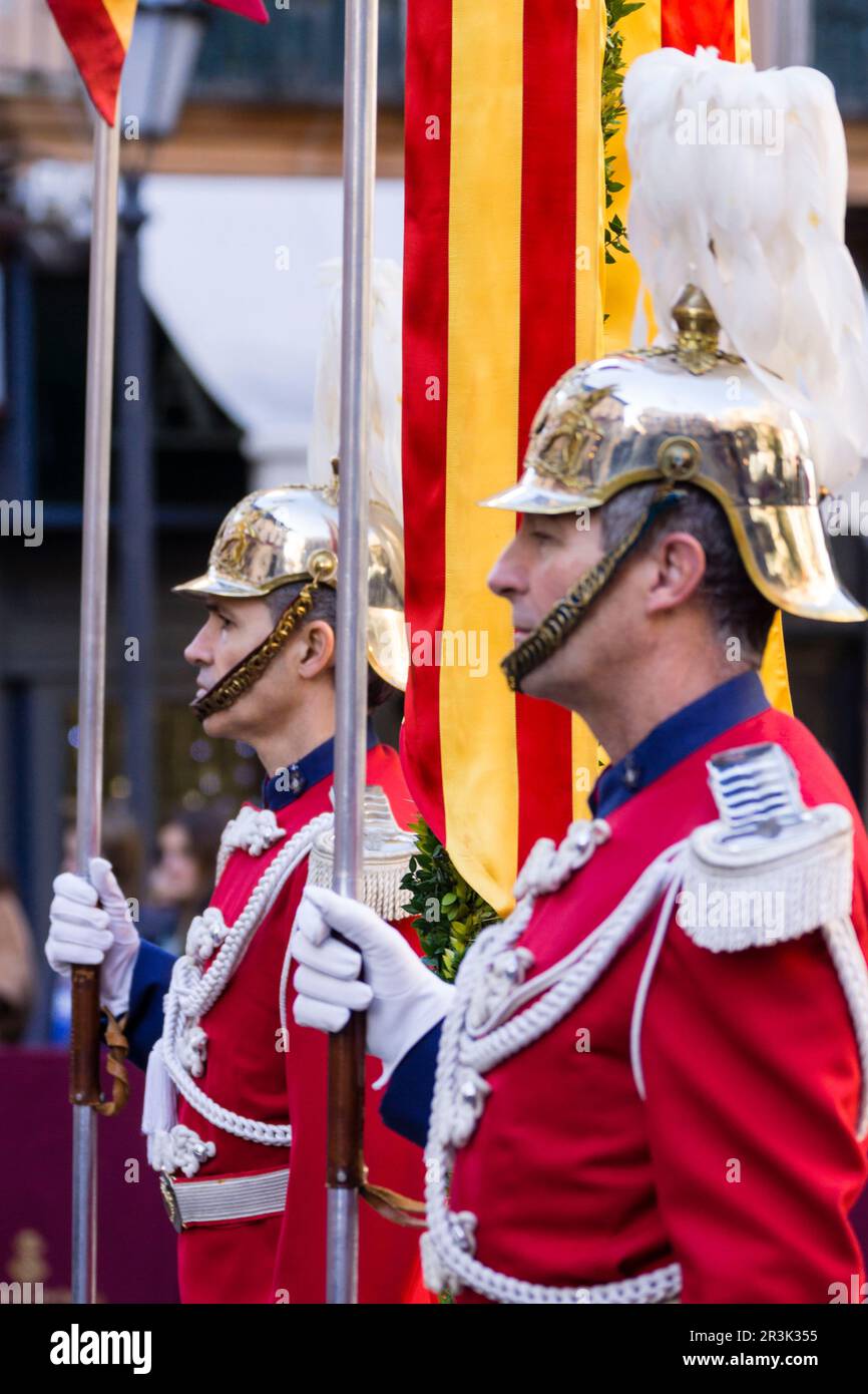 Guardia d'onore, Festa De l'Estandart, festa civico-religiosa nella conquista cristiana della città è commemorata dal re Jaume i il 31 dicembre 1229. Palma di Maiorca, Isole Baleari, Spagna, Europa. Foto Stock