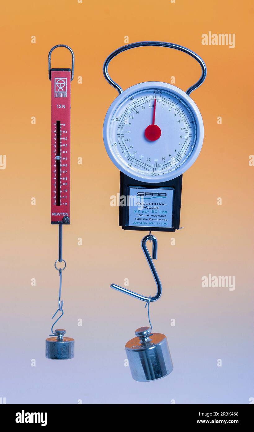 Un dinamometro, una bilancia a molla o un newton meter è un tipo di  misuratore di forza meccanica o bilancia di pesatura Foto stock - Alamy