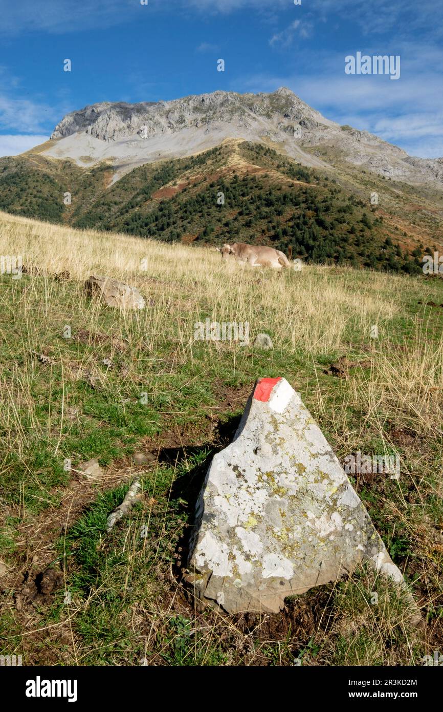 GR11 trail, Valle di Heche, valli occidentali, catena pirenaica, provincia di Huesca, Aragona, Spagna, Europa. Foto Stock