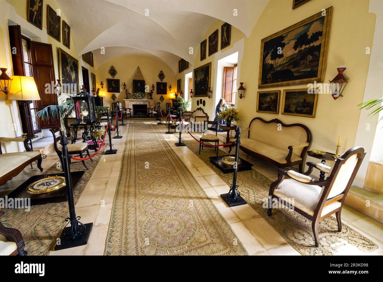 Salon para recepcion de invitados.Finca de Es Calderers (a.1700). Comarca de Es Pla. Sant Joan. Mallorca. Baleares.España. Foto Stock