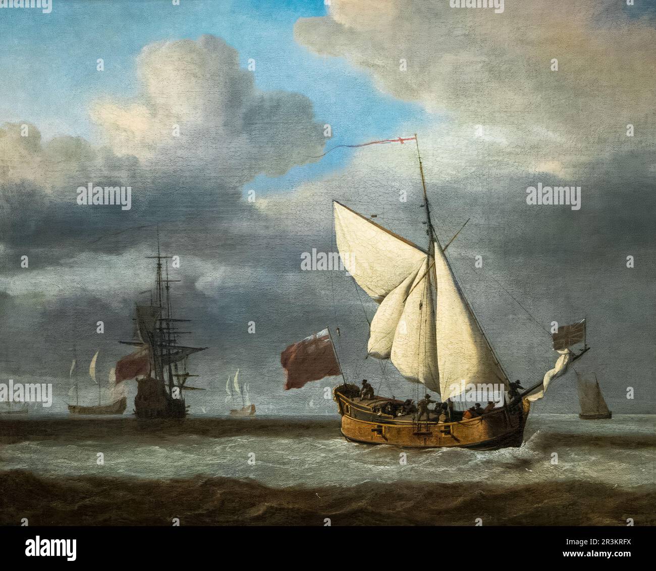 The Royal Escape close trainato in una brezza, olio su tela, di Willem Van De Velde il giovane circa 1675. Carlo II usò questa nave per fuggire in Francia Foto Stock