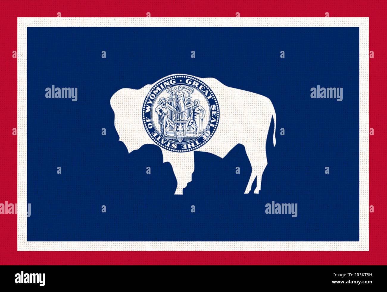 Bandiera del Wyoming. Bandiera dello stato americano Wyoming. Simbolo del Wyoming. Stato americano. Trama del tessuto Foto Stock