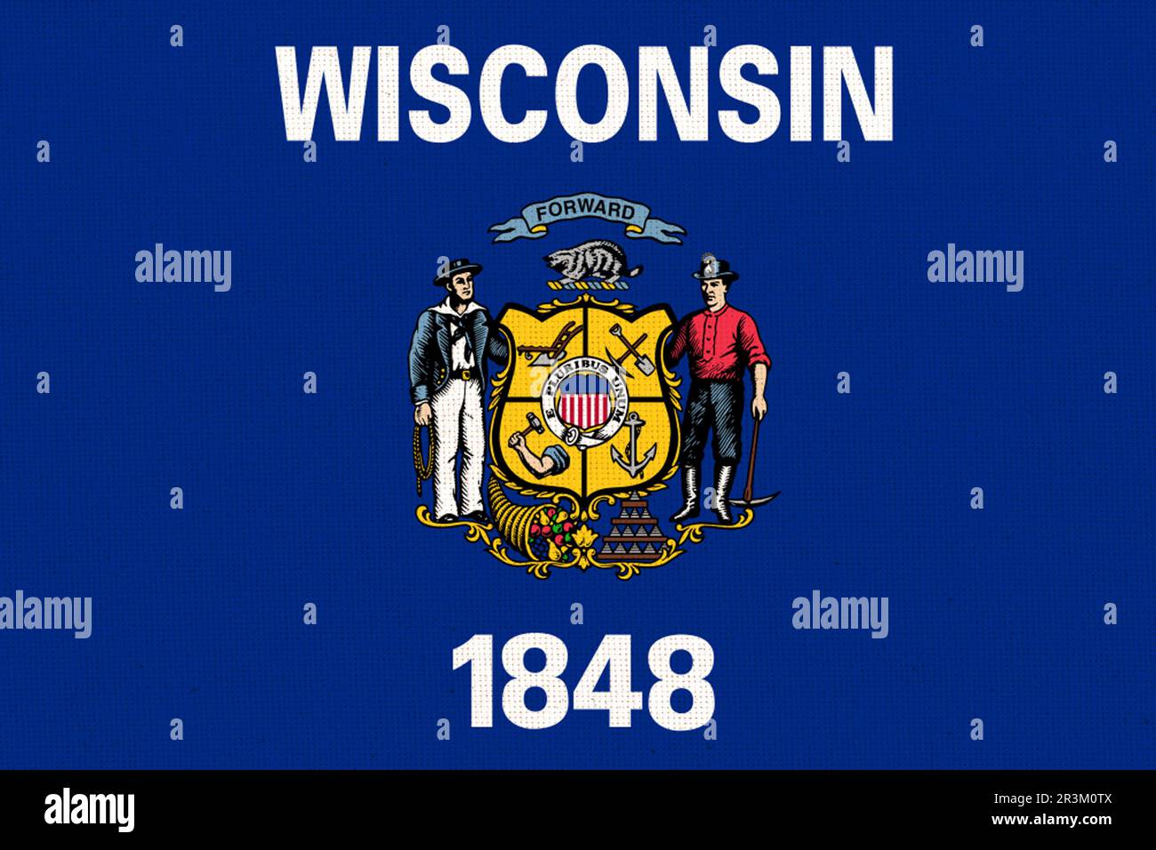 Bandiere degli Stati Uniti tessuto Bandiera Wisconsin, Bandiera del Wisconsin. Bandiera dello stato americano del Wisconsin. Foto Stock