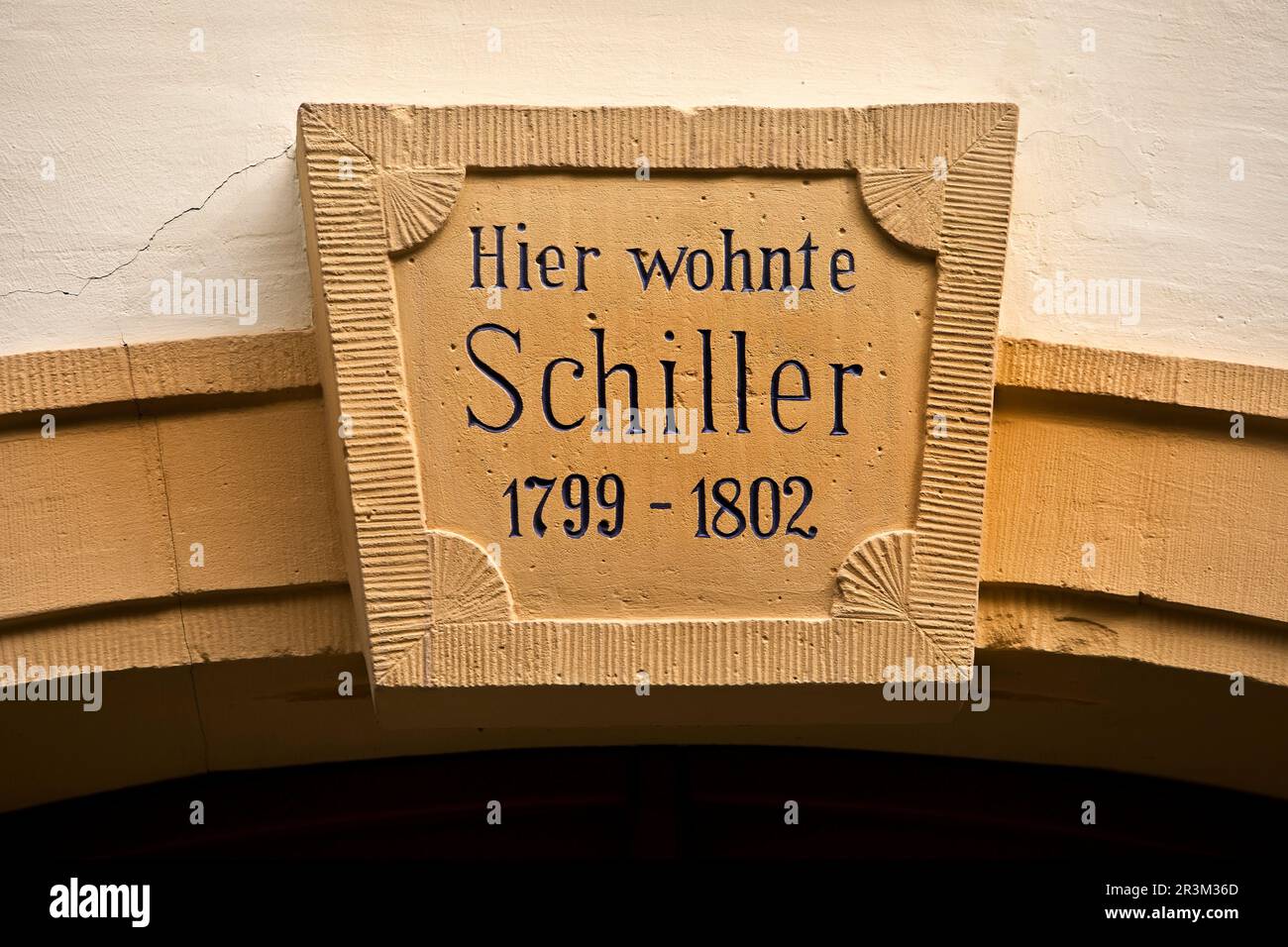 Firma sulla casa dove Friedrich von Schiller visse dal 1799 al 1802, Weimar, Turingia, Germania Foto Stock