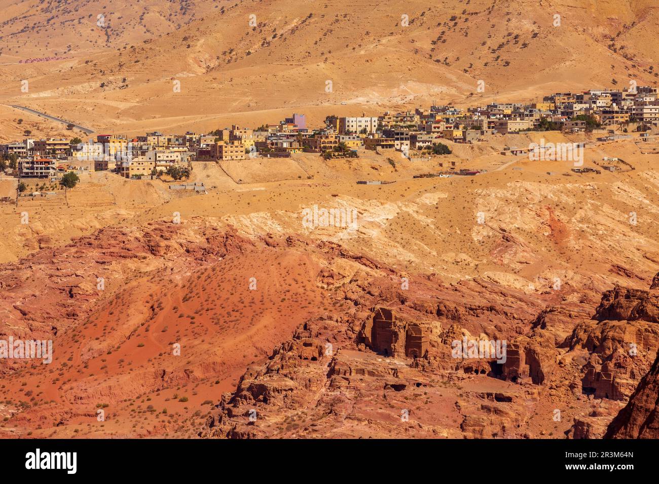 Veduta aerea di Wadi Musa e Petra, Giordania Foto Stock