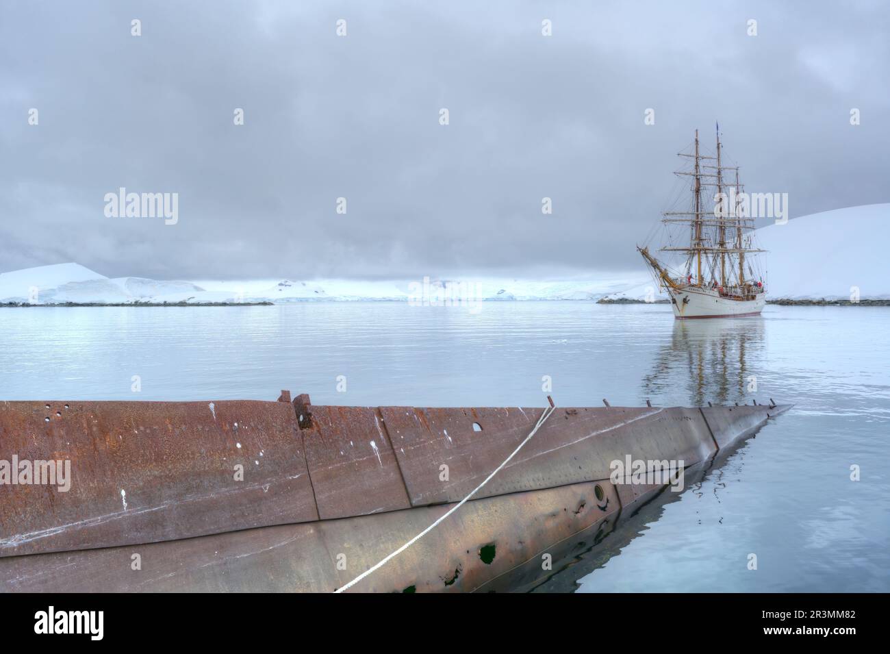 Barca a vela Bark Europa in una crociera antartica Foto Stock