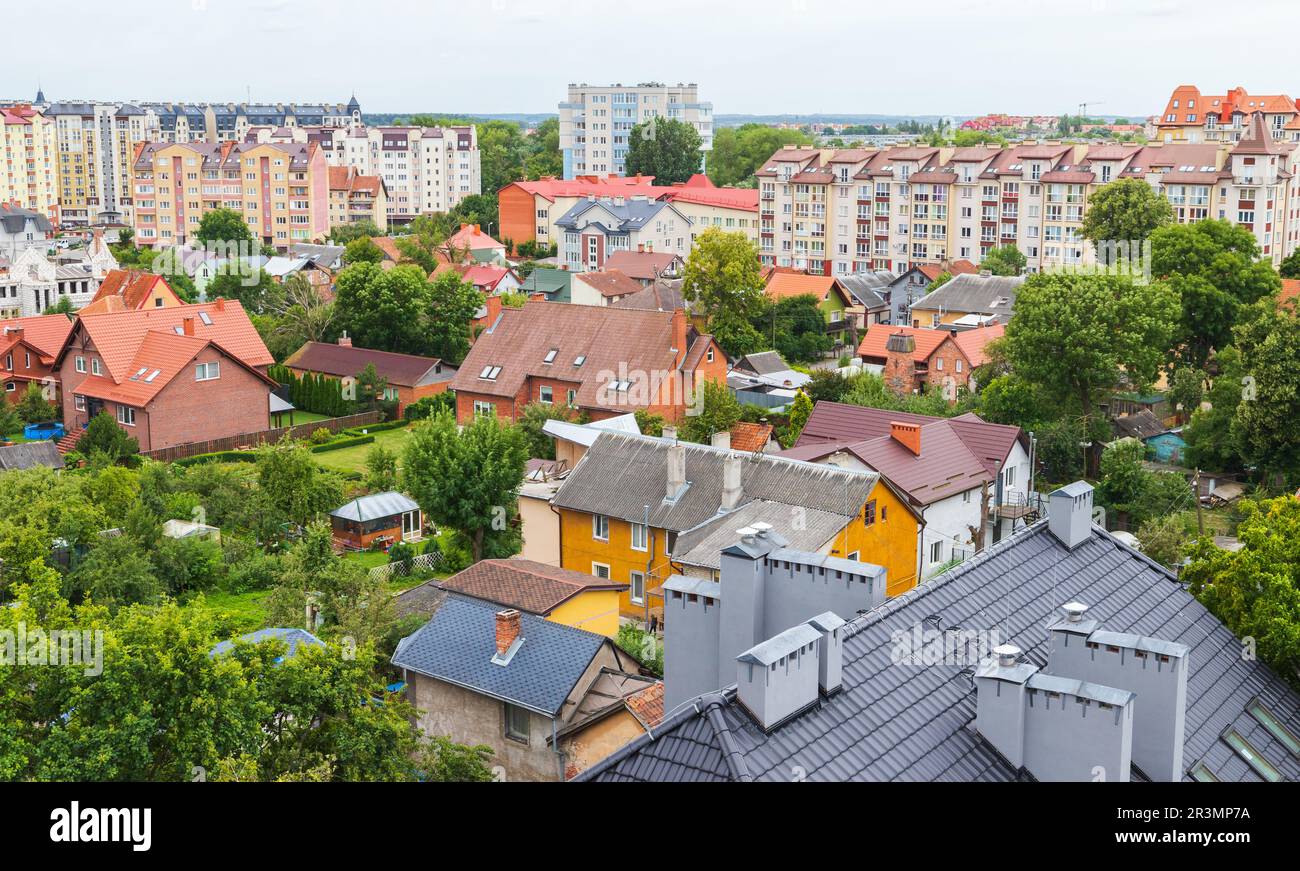 Foto vista dall'alto di Zelenogradsk scattata in una giornata estiva. Kaliningrad Oblast, Russia Foto Stock