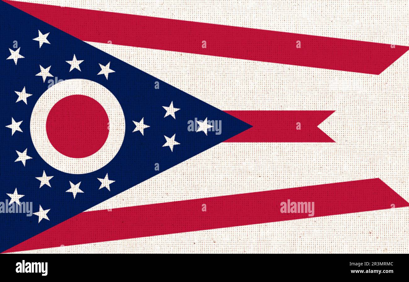 Bandiera dello stato americano Ohio su superficie testurizzata. Bandiere degli Stati Uniti Fabric Flag Ohio. Simbolo di Oh Foto Stock