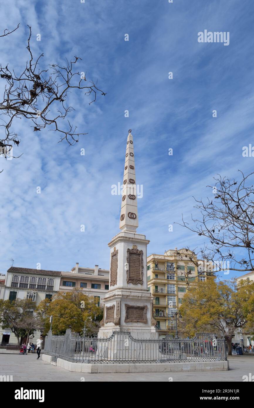 Monumento Obelisco a Torrijos in piazza Merced, Malaga, Spagna Foto Stock