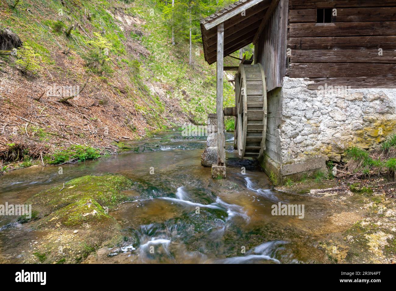 Vecchio mulino abbandonato nella gola di Ploetz Klamm vicino a Salisburgo, Austria Foto Stock