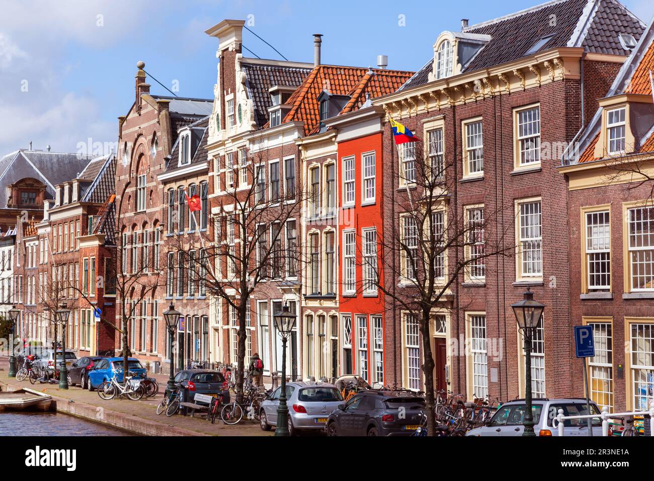 Case tradizionali a Leiden, Paesi Bassi Foto Stock