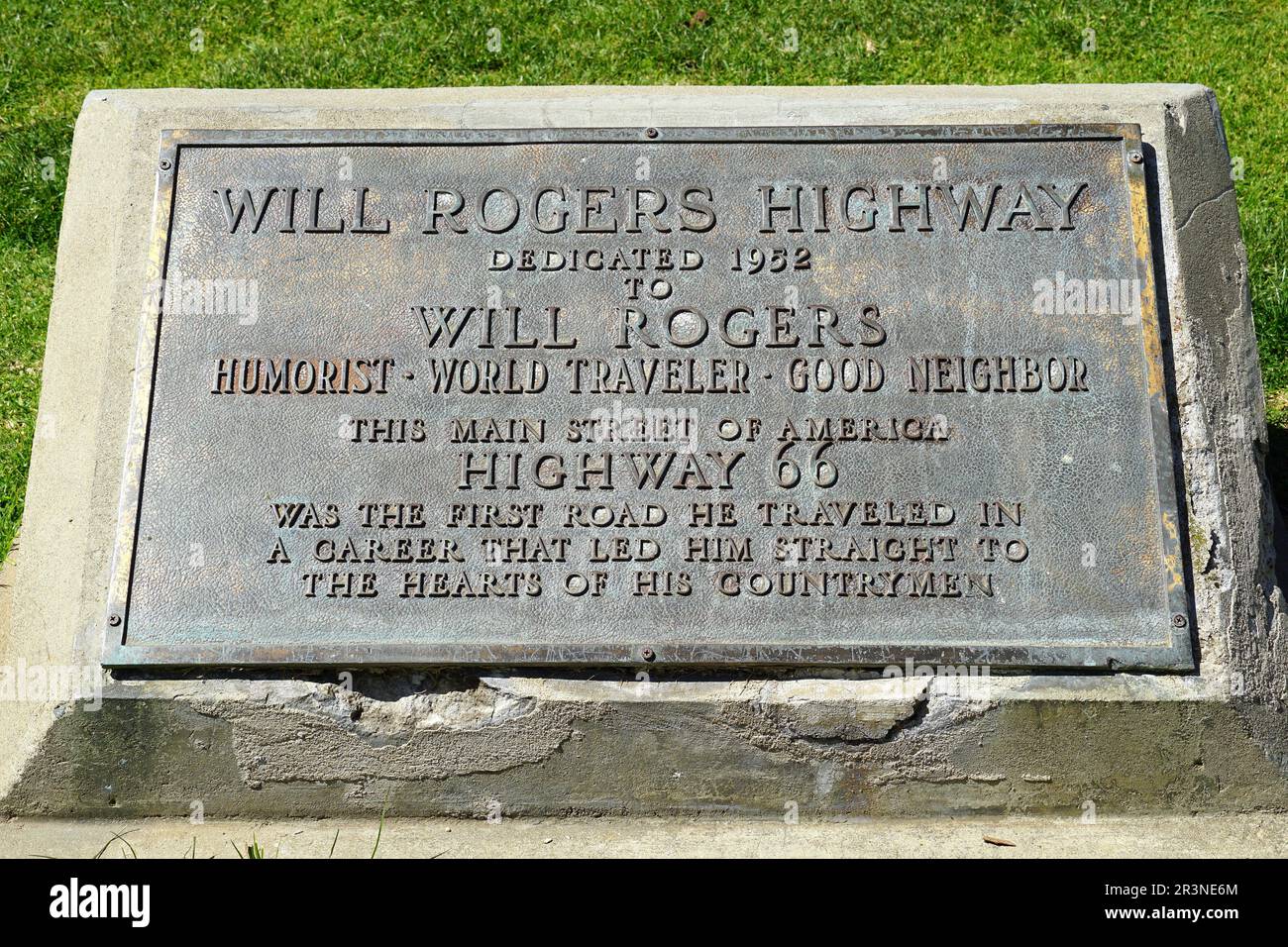 Will Rogers Highway Marker, Palisades Park, Ocean Avenue, Santa Monica, Los Angeles County, California, Stati Uniti, Nord America Foto Stock