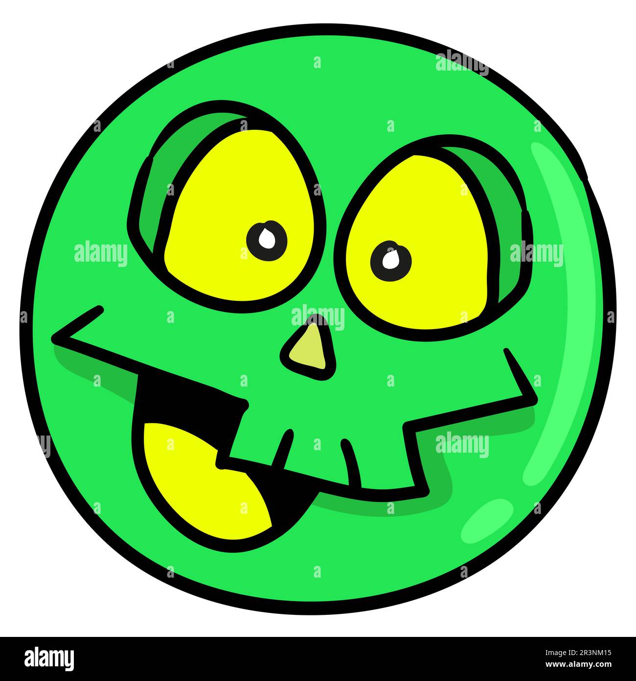 Palla emoticon con un volto ridente. immagine dell'icona di doodle Foto Stock