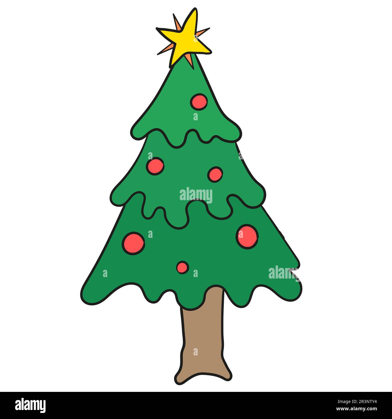 L'albero di Natale è pieno di decorazioni molto grandi. immagine dell'icona di doodle Foto Stock