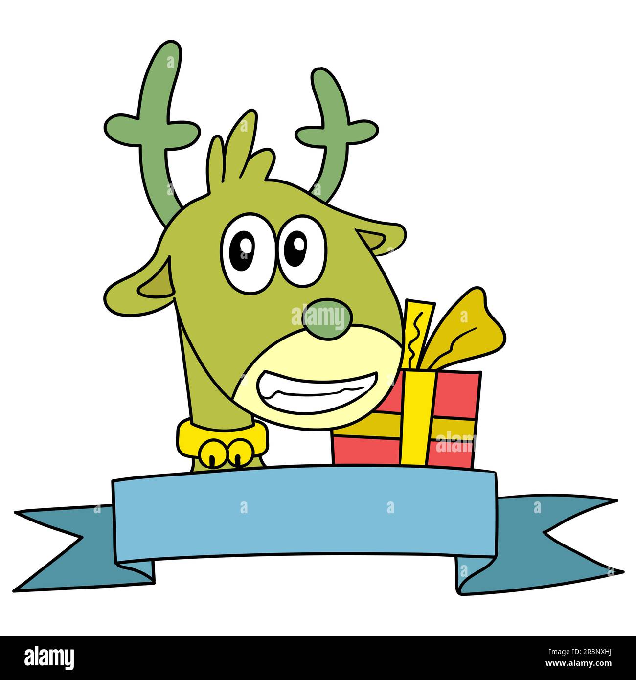 Modello di banner natalizio con decorazione a renna. immagine dell'icona di doodle Foto Stock