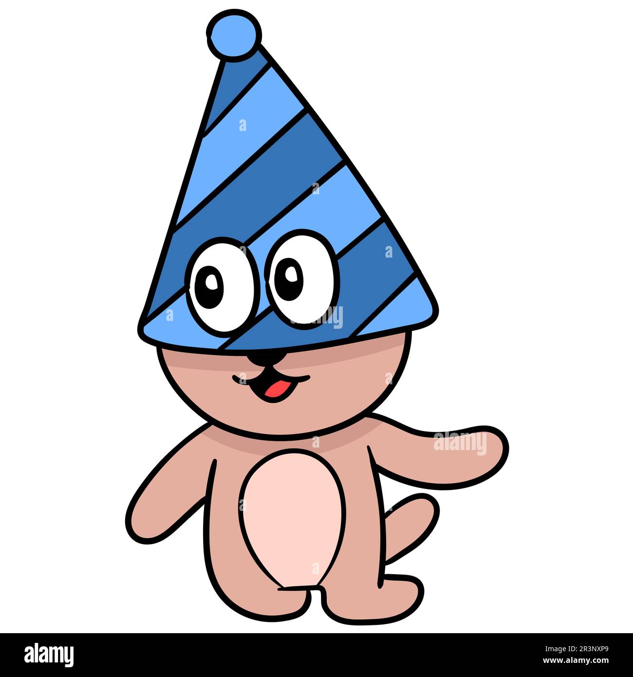 Orso carino con cappello da festa. immagine dell'icona di doodle Foto Stock