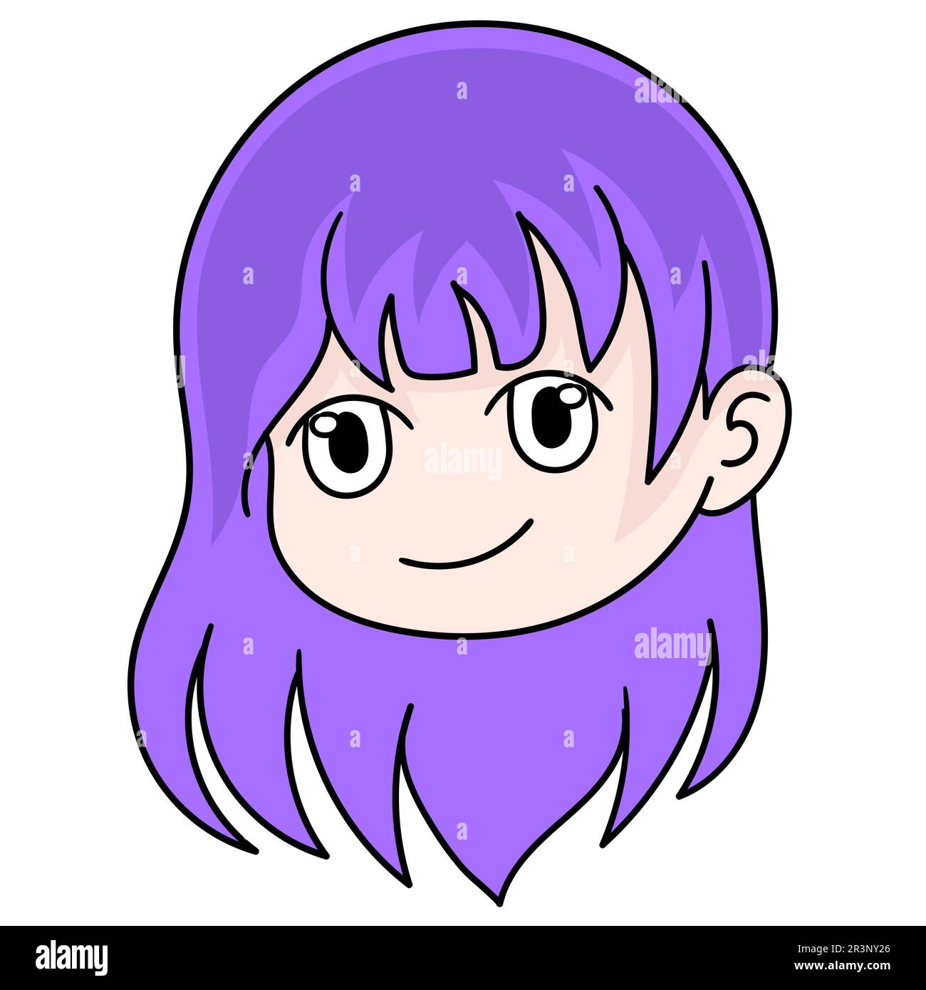 Bella ragazza con capelli viola. immagine dell'icona di doodle Foto Stock