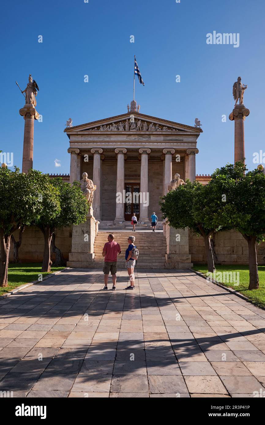 Accademia di Atene - bellissimo edificio neoclassico greco in Grecia Foto Stock