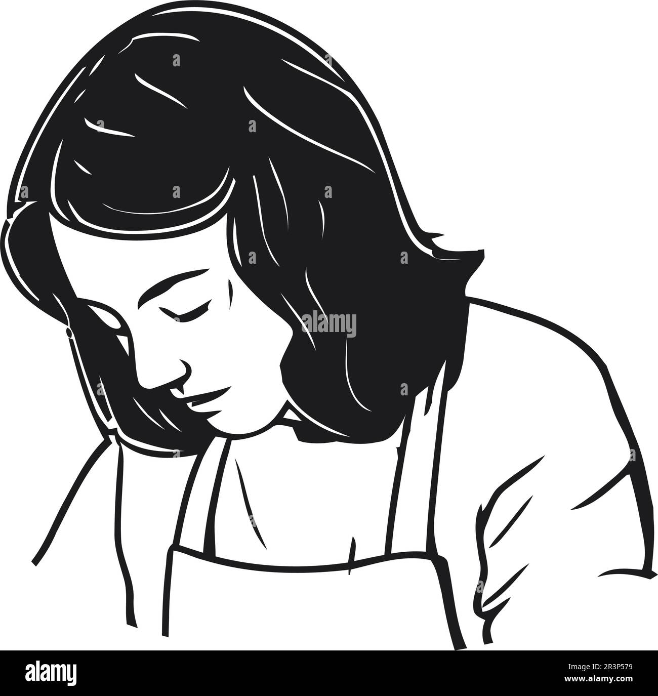 Una donna allegra sorridente, al lavoro Illustrazione Vettoriale