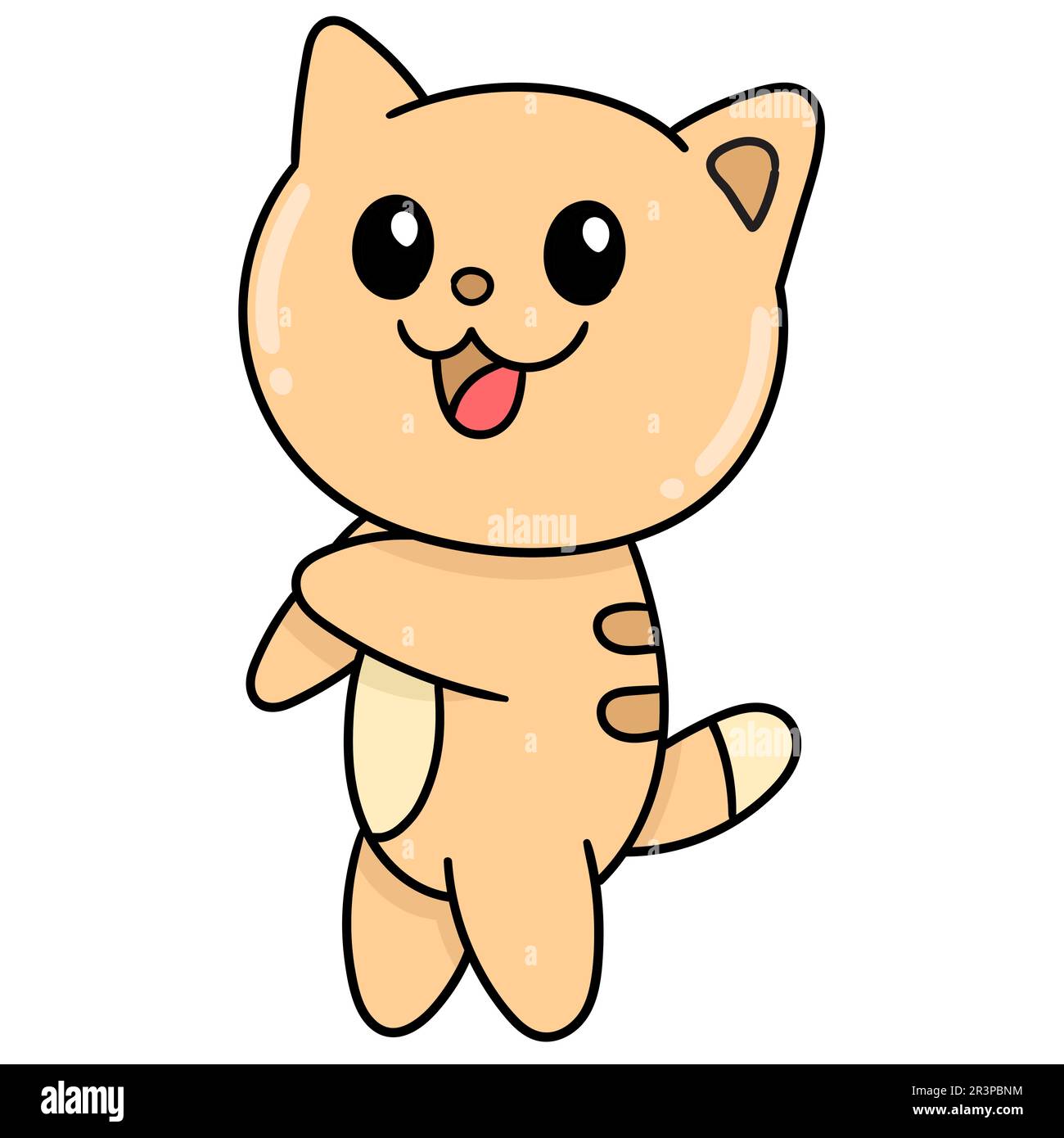 Carino gatto in piedi sorridente felice, doodle kawaii. immagine dell'icona di doodle Foto Stock