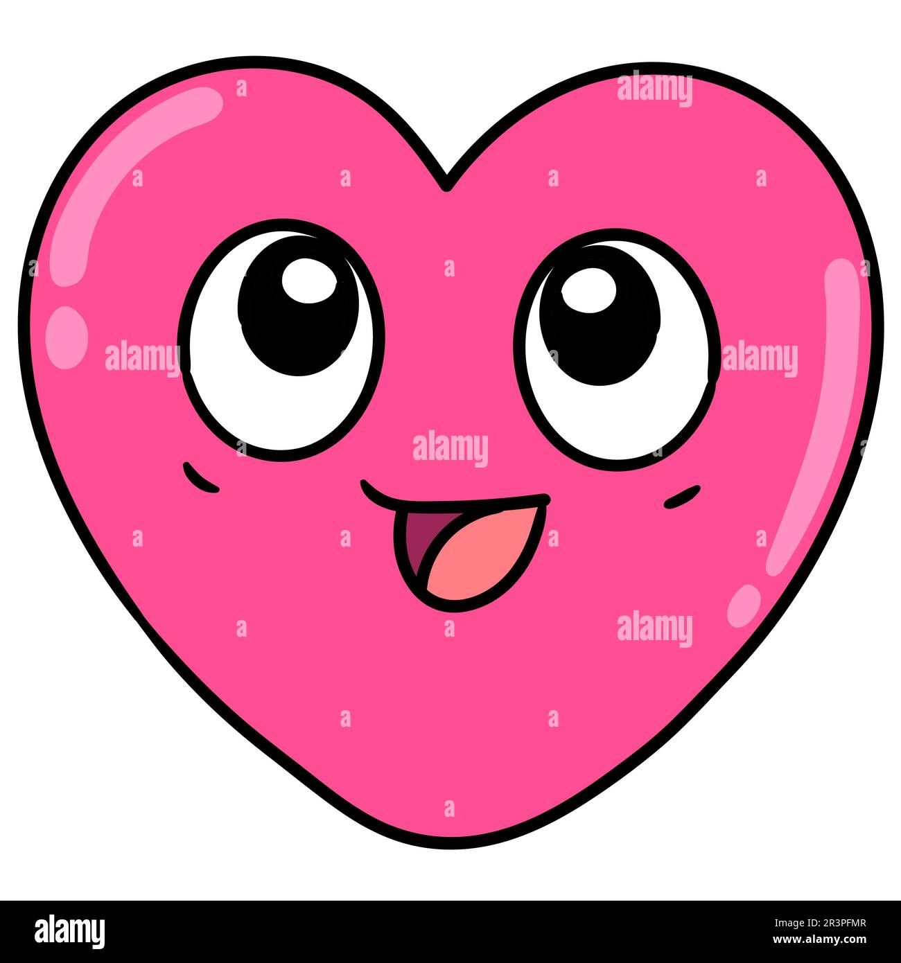 Amiamo le emoticon kawaii con espressioni facciali felici, kawaii doodle. immagine dell'icona di doodle Foto Stock