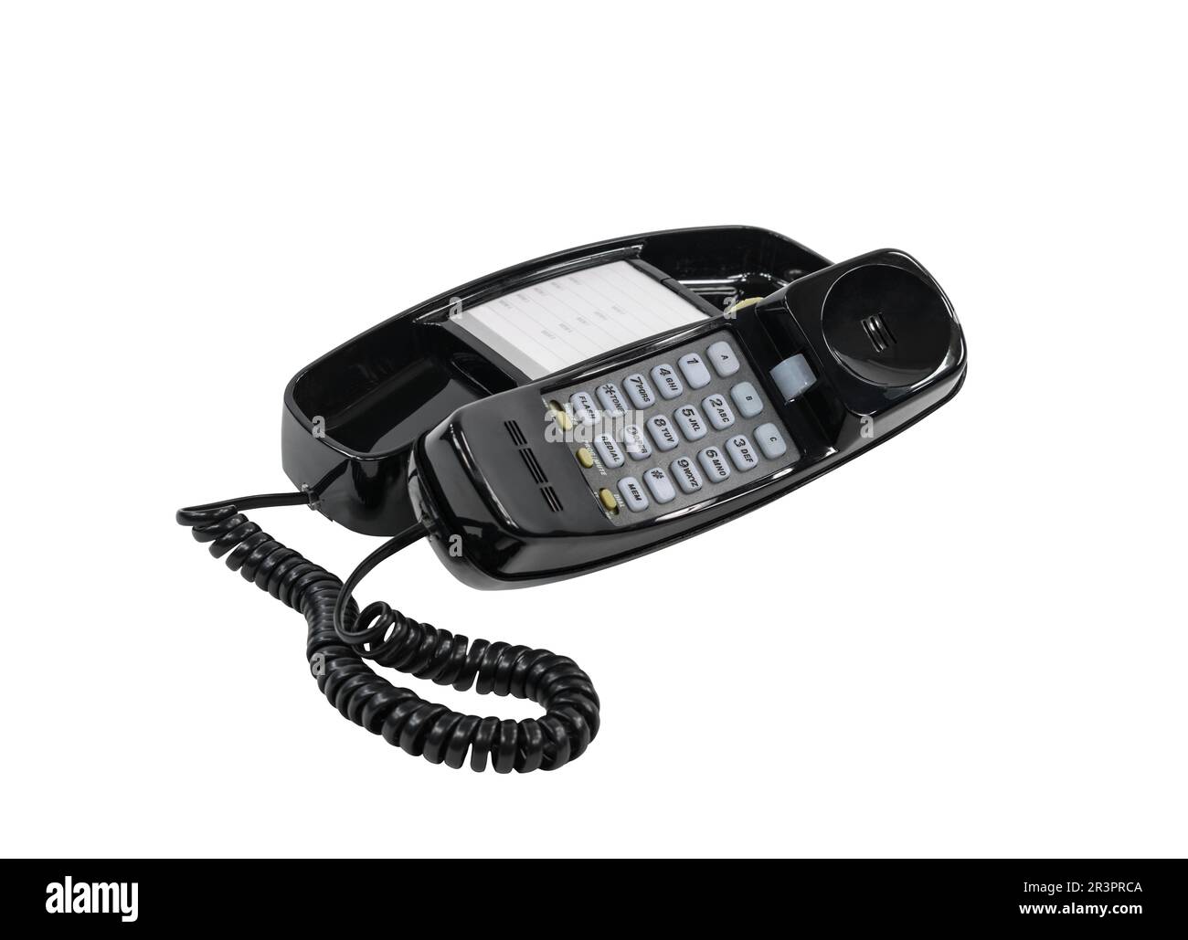 Vecchio telefono fisso isolato con sfondo ritagliato. Foto Stock