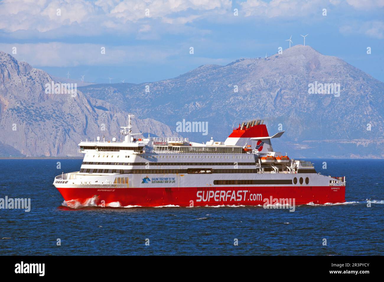 Traghetto con partenza da Patrasso in direzione Italia, Grecia, Peloponneso, Patrasso Foto Stock