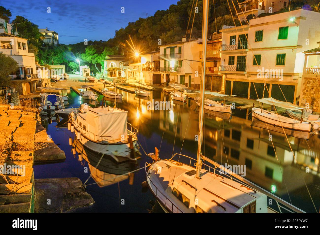 Cala Figuera, puerto de tradicional isole Pescadores,Santanyí, Islas Baleares, Spagna. Foto Stock