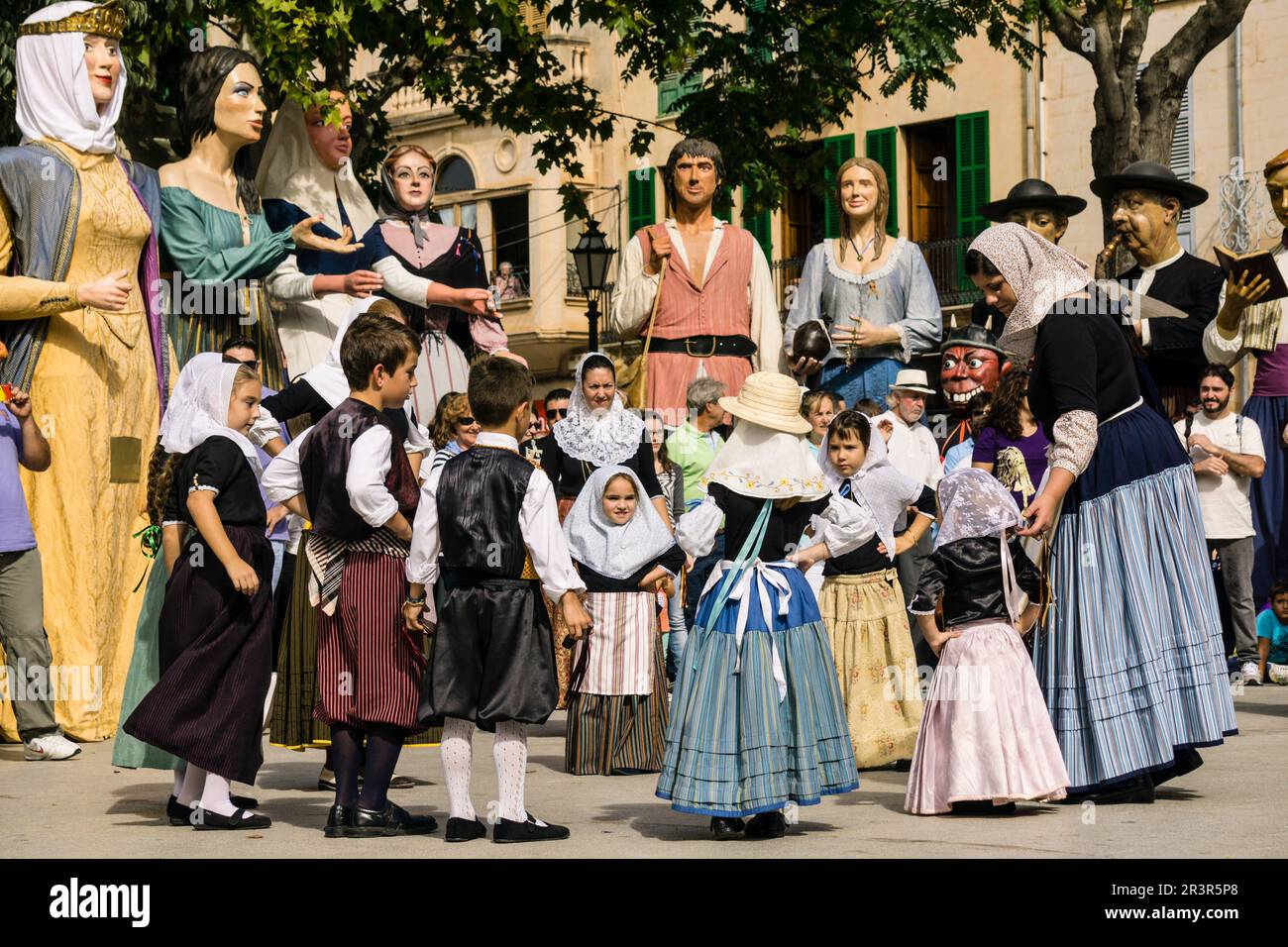 Baile de boleros tradicionales mallorquines Llucmajor, Migjorn, isole Baleari, Spagna. Foto Stock