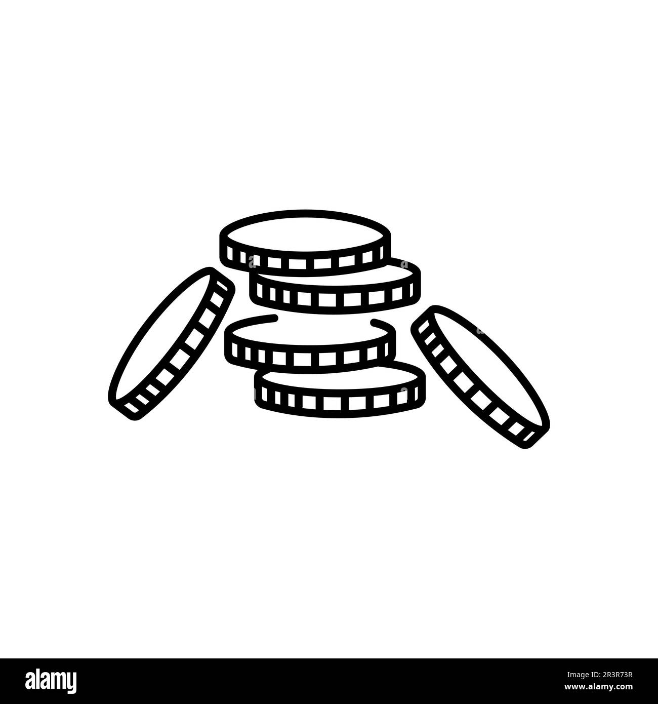 Illustrazione vettoriale dell'icona monete in colore scuro e sfondo trasparente png . Illustrazione Vettoriale