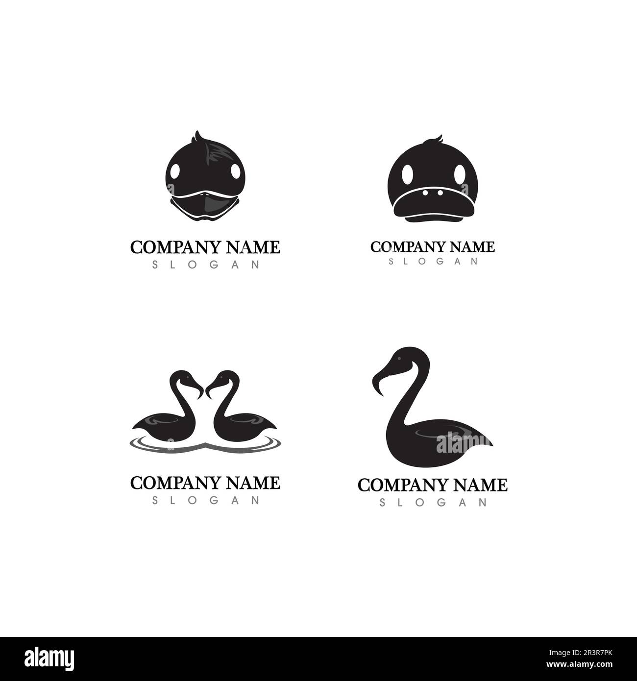 Anatra e cigno logo animale e uccelli icona e illustrazione logo design Illustrazione Vettoriale