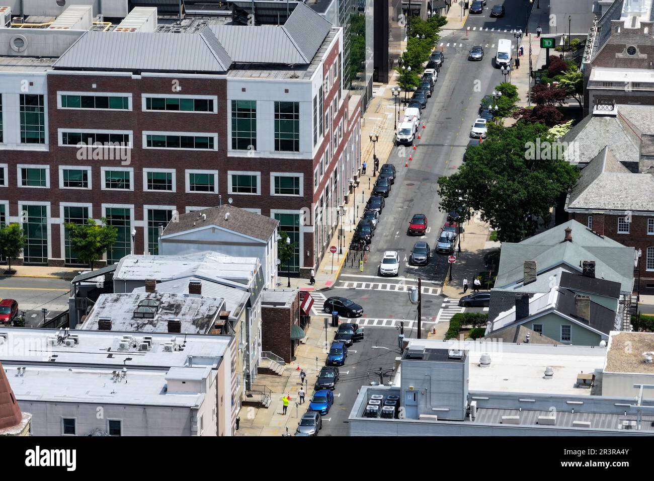 Vista aerea del centro di New Brunswick, New Jersey Ascolta il tribunale della contea di Middlesex Foto Stock