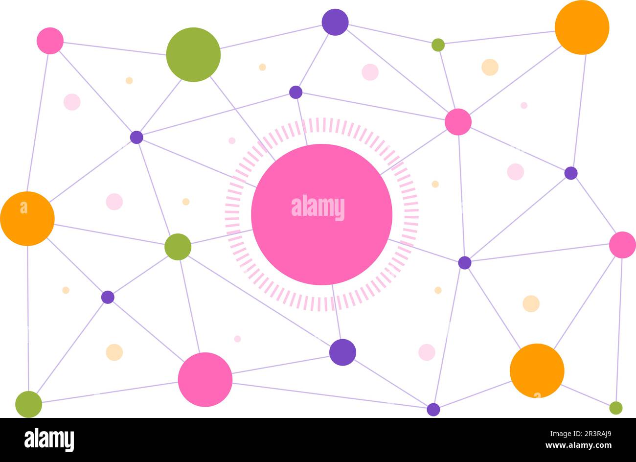 Astratto Social Network Vector Illustration con cerchi poligonali forme, molecole tecnologia e punti di connessione o linee in modelli disegnati a mano Illustrazione Vettoriale