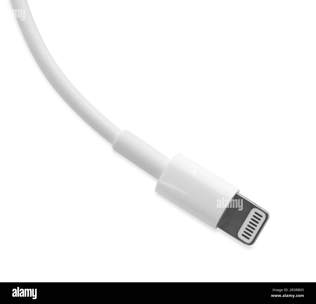 Connettore del cavo Lightning isolato su bianco. Tecnologia moderna Foto Stock