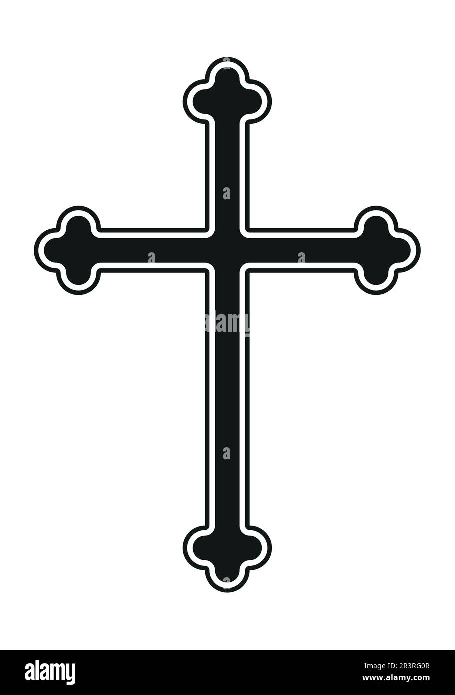 Croce cristiana, silhouette vettoriale in bianco e nero, illustrazione della forma della croce religiosa, isolata sul bianco Illustrazione Vettoriale