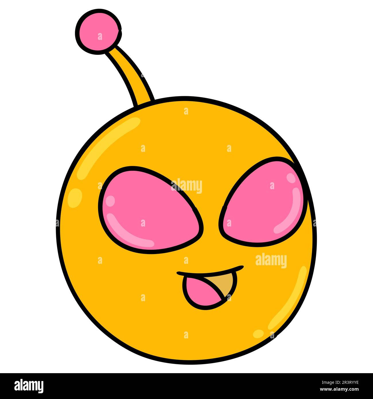 Cute aliena testa con faccia creepy, doodle icona immagine Foto Stock