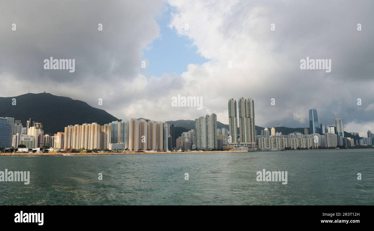 Una vista dell'area di Quarry Bay a Hong Kong. Foto Stock