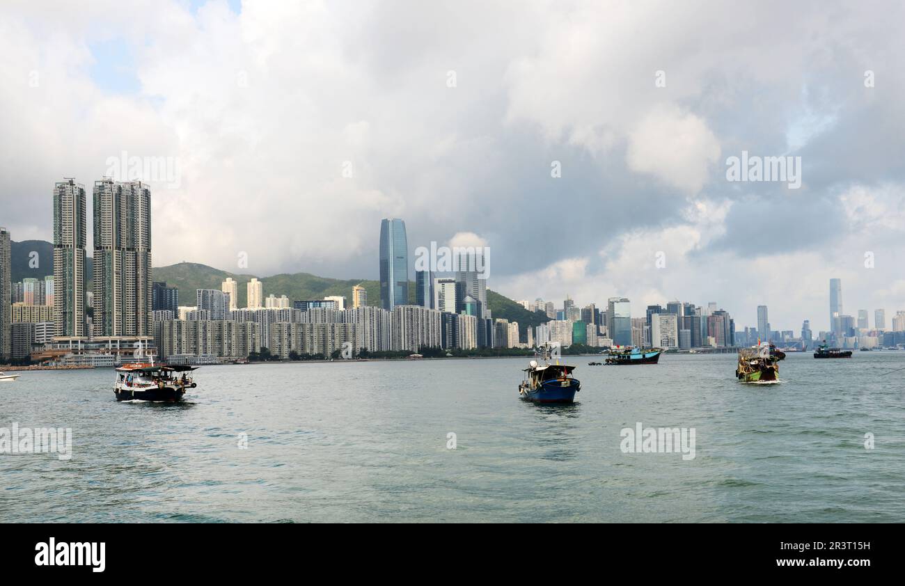 Una vista del Porto Victoria e della Baia di Quarry, Hong Kong. Foto Stock