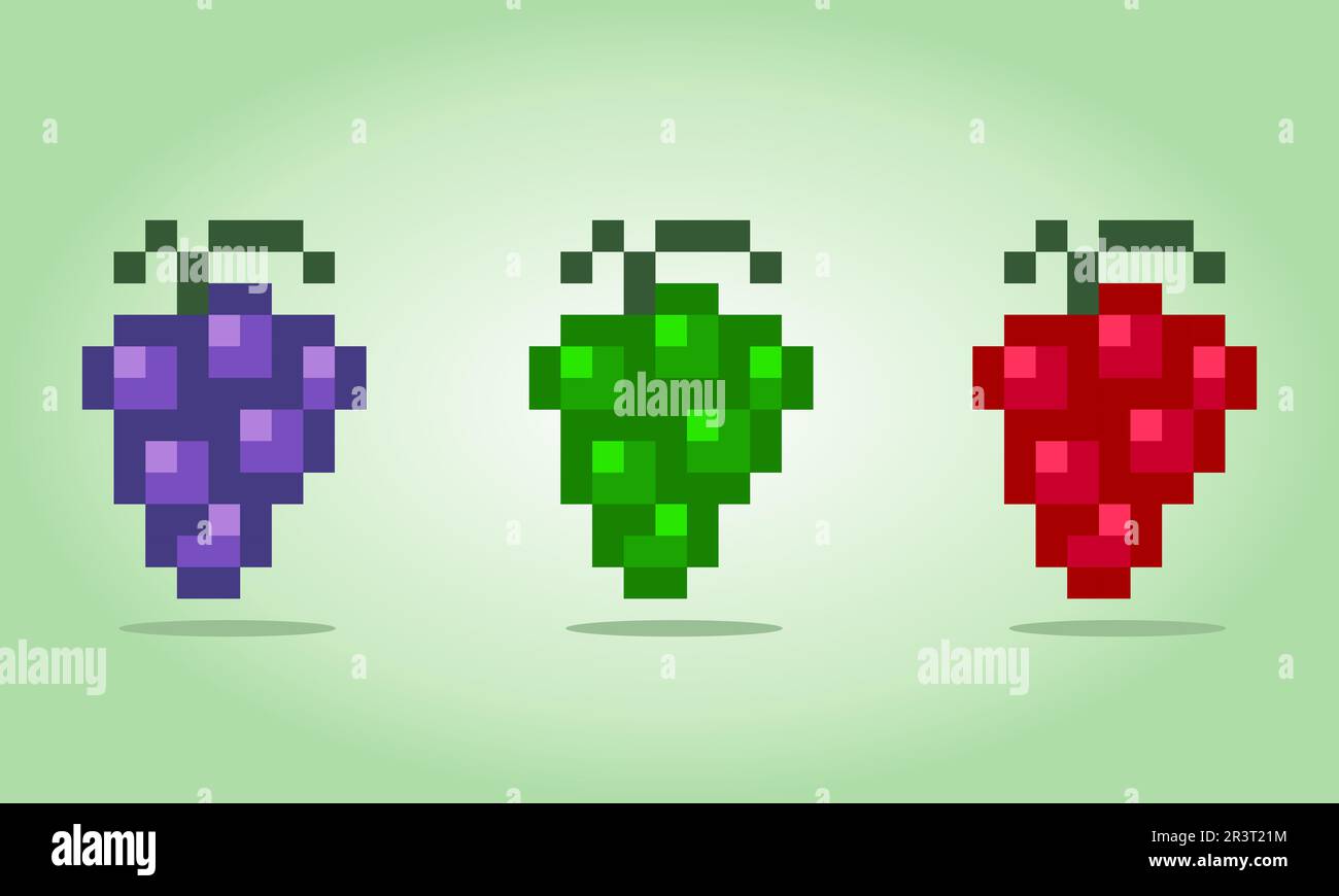 8 bit pixels uva. I frutti per le risorse di gioco e i modelli di Cross Stitch in illustrazioni vettoriali. Illustrazione Vettoriale
