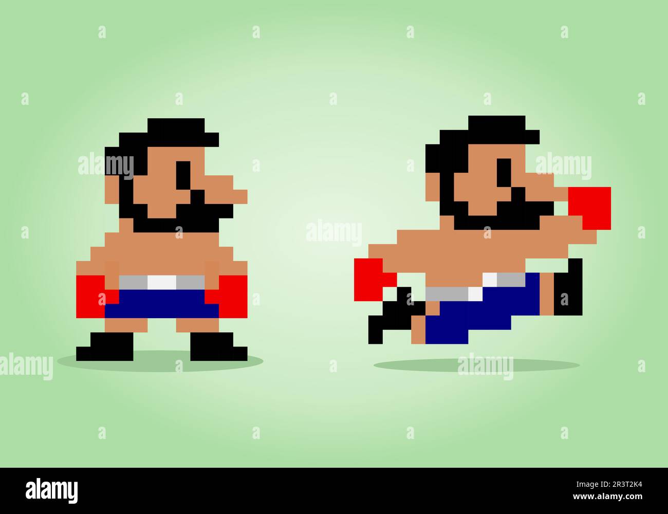 eroe del boxer a 8 bit. Personaggio del gioco nell'illustrazione vettoriale Illustrazione Vettoriale