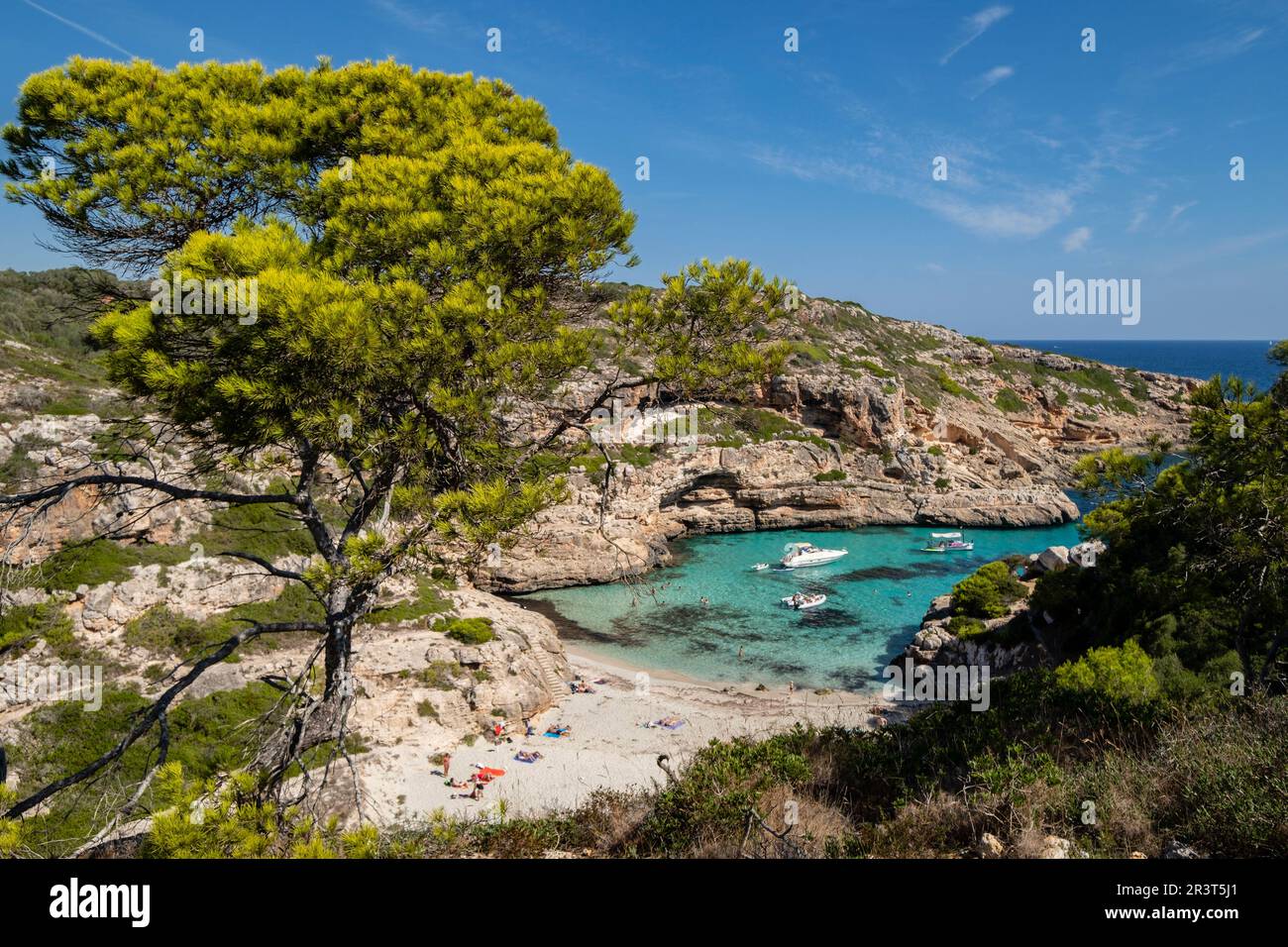 Caló des Marmols, a Santany, Maiorca, isole Baleari, Spagna. Foto Stock