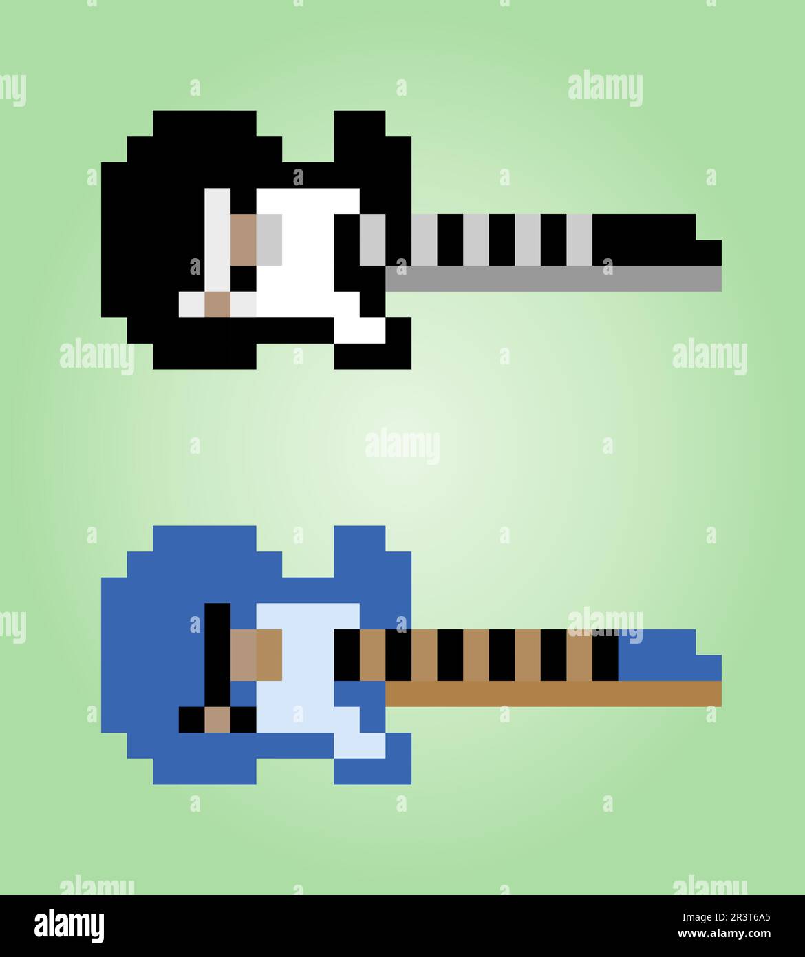 pixel chitarra elettrica a 8 bit. Oggetto strumento per le risorse di gioco e i modelli Cross Stitch in illustrazioni vettoriali. Illustrazione Vettoriale