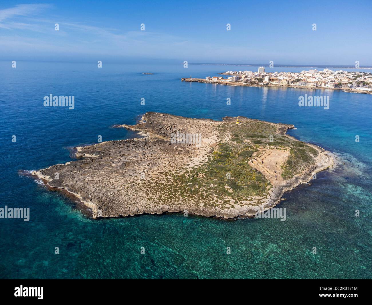 Isola di na Guardis, insediamento Fenicial, 4th secolo prima di Cristo, Ses Salines, Mallorca, Isole Baleari, Spagna. Foto Stock