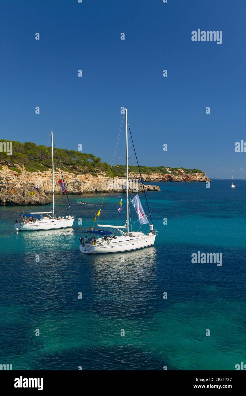 Playa de ses Fonts de n'Alis. (Cala Mondrago).Parque Natural de Mondragó. Santanyi. Migjorn.Mallorca.Illes Balears.España. Foto Stock