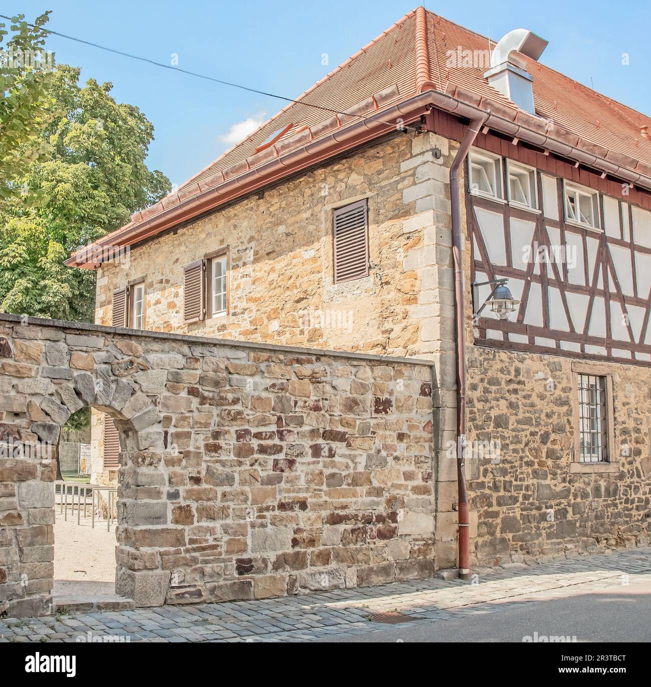 Mura cittadine e edifici a graticcio Kirchheim unter Teck Foto Stock