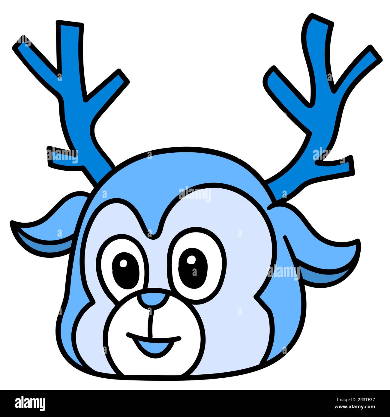 Emoticon blu fawn con viso sorridente carino, icona di doodle immagine kawaii Foto Stock