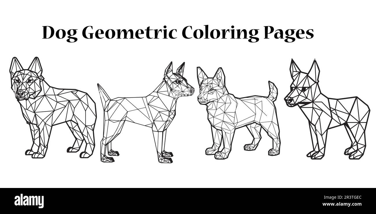 Un disegno di due disegni geometrici disegni vettoriali di fogli da colorare di cani. Illustrazione Vettoriale